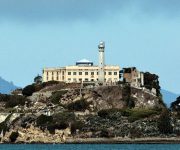 A picture of Alcatraz prison on the island of the same name.